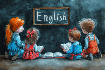 learn english. poster, kids, cute. AI generative