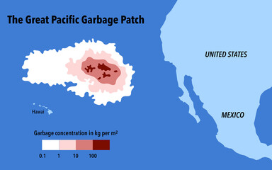 Map of the great garbage patch in the Pacific Ocean