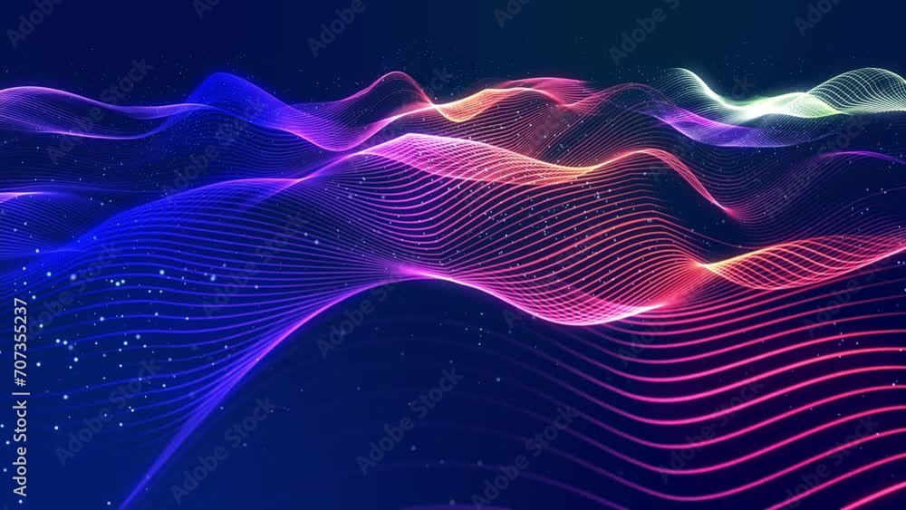Poster luminous wave motion design for festive events and presentations. huge scene with a wide angle. glow