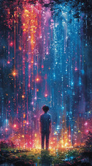 stars hanging in the sky. man standing. beauty background.. pretty background