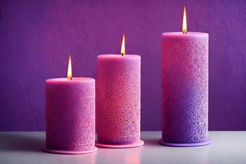 Obraz na płótnie Canvas Luminous Neon Candle Holder with intricate patterns against a tranquil lavender backdrop