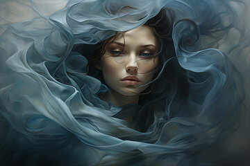 Jagged and irregular forms in cool blues and grays, embodying the turbulence of a mind in turmoil, expressing the challenges of navigating through difficult emotions.