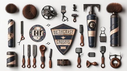 3d wallpaper Set of vintage barbershop emblems, labels, badges, logos. Layered. Text is on separate layer. Isolated on white background
