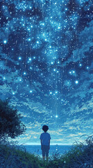 Obraz na płótnie Canvas stars hanging in the sky. man standing. beauty background.. pretty background