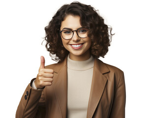 young woman pointing with his finger. transparent background, PNG