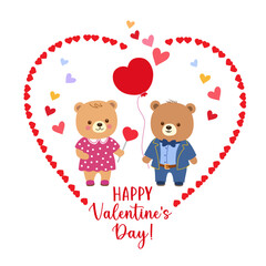 Happy Valentine's Day. Couple of cute loving bears. Vector illustration