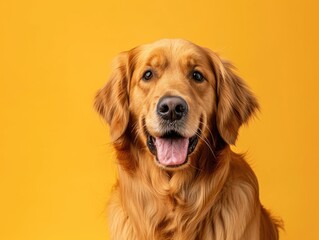 Dog Golden Retriever on a yellow-orange background