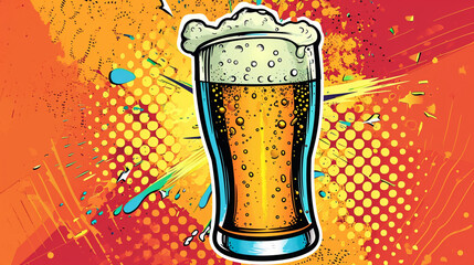 Wow pop art. Sparkling beer. Vector colorful background in pop art retro comic style. - obrazy, fototapety, plakaty