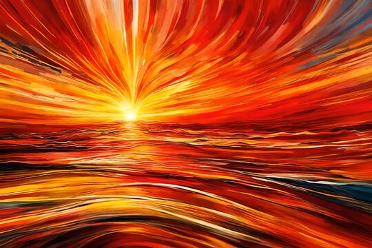 Bold streaks of red, orange, and yellow merging in an abstract depiction of a sunrise