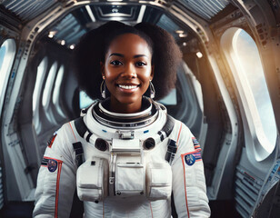 portrait of astronaut woman inside the space shuttle 

 - Powered by Adobe