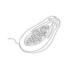 Continuous one simple single abstract line drawing of papaya on a white background. Linear stylized.