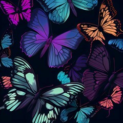 Different Butterflies illustration, Anime Style, Pattern, Solid Color, 4k