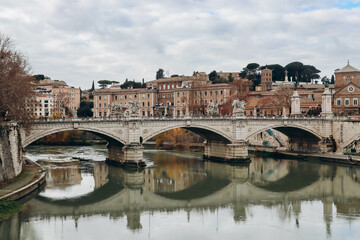 Rome, Italy - 27.12.2023: Ponte Vittorio Emanuele II bridge in Rome, Italy