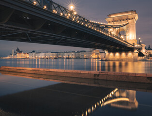 Chain Bridge in Budapest in blue hour