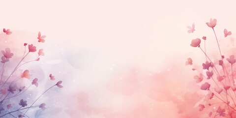 Pink floral watercolor background with blossoms and space for text