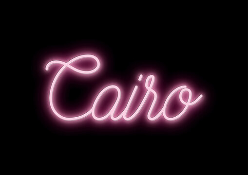 Cairo - city name - neon tubular writing - pink color - black background changeable to other colors or transparent - ideal for menus, photos, boxes, advertising, presentations	