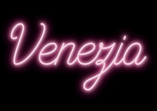 Venezi - city name - neon tubular writing - pink color - black background changeable to other colors or transparent - ideal for menus, photos, boxes, advertising, presentations	