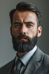 Fototapeta premium Confident Young Businessman with Beard in Formal Attire