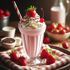 Strawberry milkshake with cream