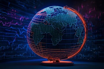 its neon globe continents shimmering in vivid colors, symbolizing global connectivity.