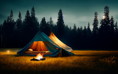 camping in the forest with a tent