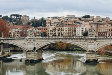 Fototapeta premium Rome, Italy - 27.12.2023: Ponte Vittorio Emanuele II bridge in Rome, Italy