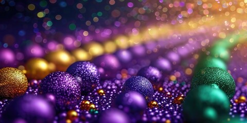 Mardi gras background with colorful sparkling beads - obrazy, fototapety, plakaty