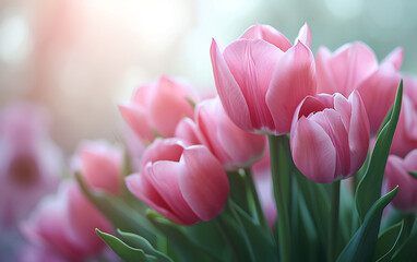 Fototapeta premium Close-up of Tulips on a Sunny Day. 