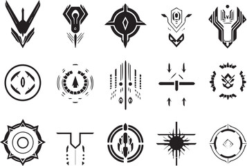 Greyscale cyberpunk video game symbol. Hand drawn vector illustration