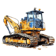 Obraz premium excavator isolated on white, watercolor illustration isolated on a white background