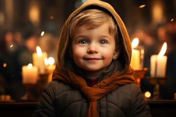 Cute Child Receiving Blessing in Church, Studio Lit Cinematic Portrait