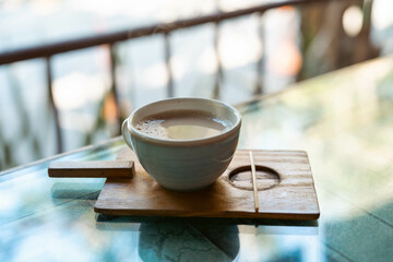 large cup of joe at colombian breakfast restaurant during the day first thing in the morning