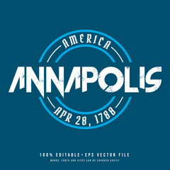 Annapolis circle badge logo text effect vector. Editable college t-shirt design printable text effect vector	