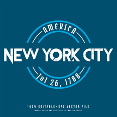 New York City circle badge logo text effect vector. Editable college t-shirt design printable text effect vector	