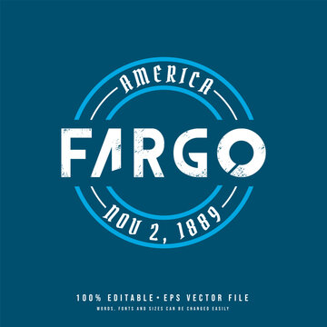 Fargo circle badge logo text effect vector. Editable college t-shirt design printable text effect vector	