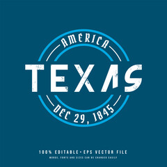 Texas circle badge logo text effect vector. Editable college t-shirt design printable text effect vector	