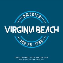 Virginia Beach circle badge logo text effect vector. Editable college t-shirt design printable text effect vector	
