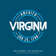 Virginia circle badge logo text effect vector. Editable college t-shirt design printable text effect vector	
