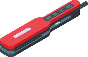 Red color hair straightener icon isometric vector. Fashion female. Person device