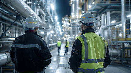 Uma fotografia de atividades de limpeza e manutenção industrial mostrando trabalhadores garantindo a conservação e segurança das instalações industriais