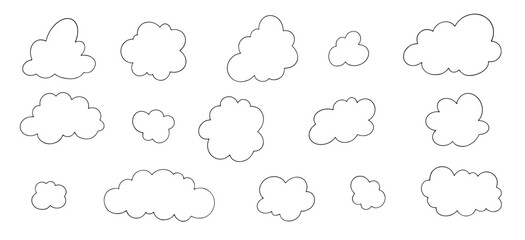 Set of doodles, contours of decorative clouds.Vector graphics. - obrazy, fototapety, plakaty