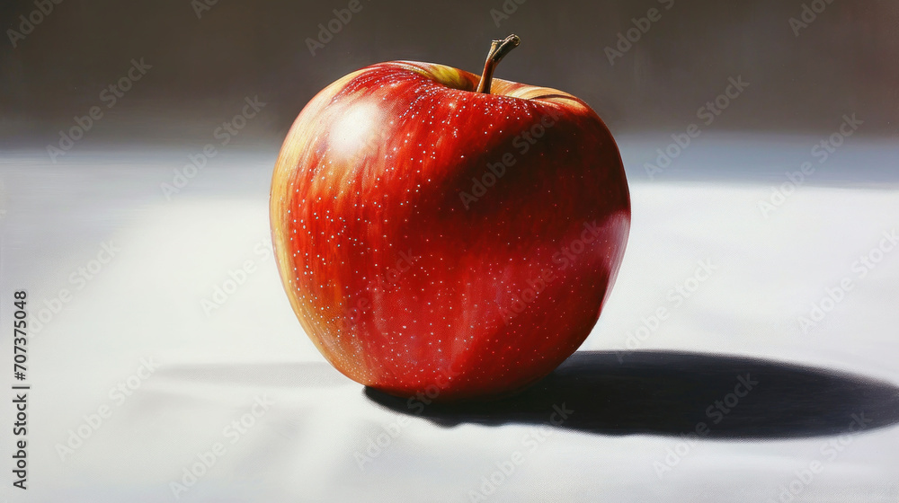 Poster a painting of a red apple sitting on a white surface with a shadow from the top of the apple to the 