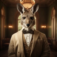 Portret kangaroo in formal dress, fashionable - obrazy, fototapety, plakaty