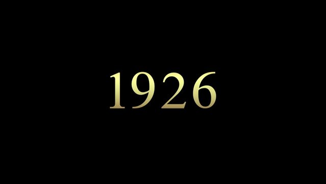 Animation of a number spinning like a reel. Displaying the year &bdquo;1926&ldquo;. Golden number on black background and green screen background.