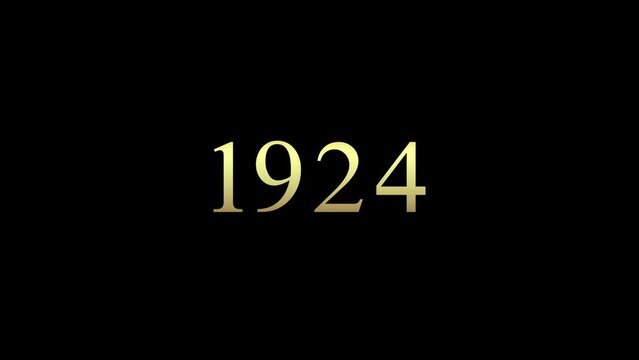 Animation of a number spinning like a reel. Displaying the year &bdquo;1924&ldquo;. Golden number on black background and green screen background.