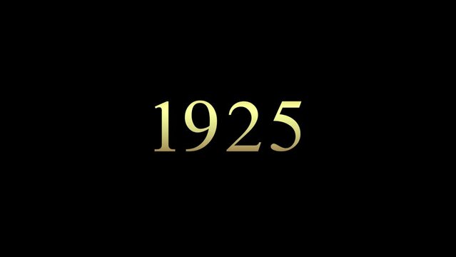 Animation of a number spinning like a reel. Displaying the year &bdquo;1925&ldquo;. Golden number on black background and green screen background.