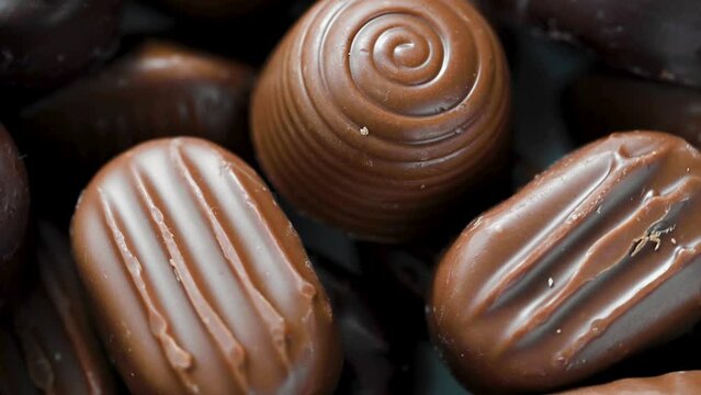 Chocolate candies closeup, pralines, truffles. Sugar addiction