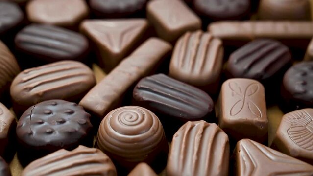 Chocolate candies pralines, truffles. Sugar addiction concept