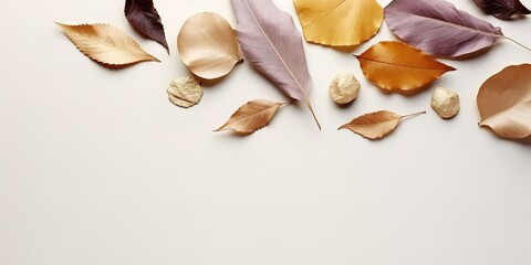Stones and leaves in photo on gray Background