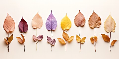 Row of dry leaves in photo over white background